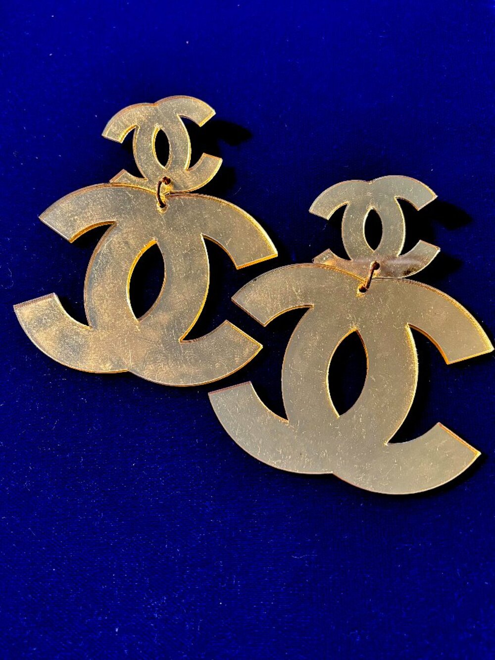 Oversized Gold Mirror Acrylic Statement CC Earrings
